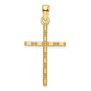 14K Polished Beaded Cross Pendant - K9-7F040091-1987