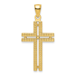 14K Polished Beaded Cross Pendant - K9-E28F610C-7278