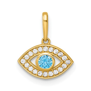 14k Polished Blue and Clear CZ Evil Eye Charm / Pendant
