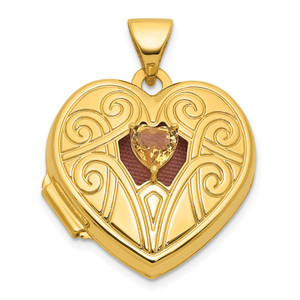 14k Polished Citrine November Birthstone 18mm Heart Locket