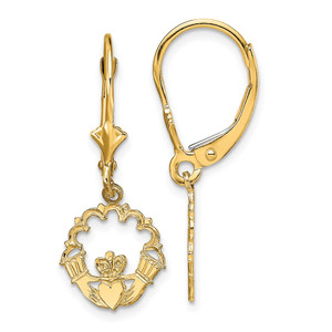 14k Polished Claddagh Leverback Earrings
