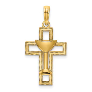 14K Polished Cross W/ Communion Cup Charm