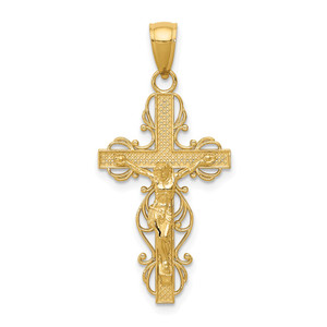 14K Polished Crucifix W/Lace Trim Pendant