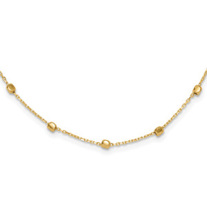 14K Polished Cube Bead 17 inch Station Necklace