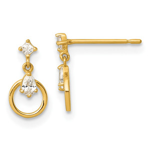 14k Polished CZ Circle Doorknocker Dangle Post Earrings