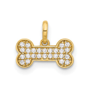 14K Polished CZ Dog Bone Pendant