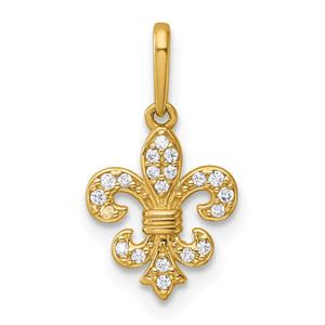 14k Polished CZ Fleur de Lis Charm / Pendant