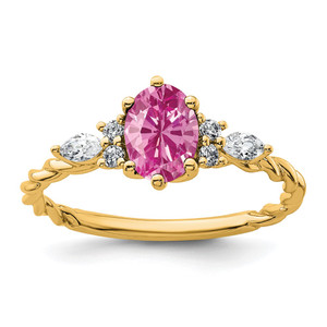 14K Polished Diamond & Lab Created Pink Sapphire Twisted Ring