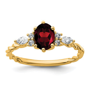 14K Polished Diamond and Garnet Twisted Ring