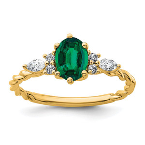 14K Polished Diamond and Lab Created Emerald Twisted Ring