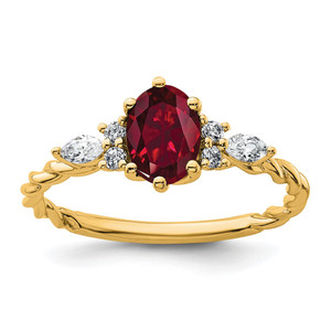 14K Polished Diamond and Lab Created Ruby Twisted Ring
