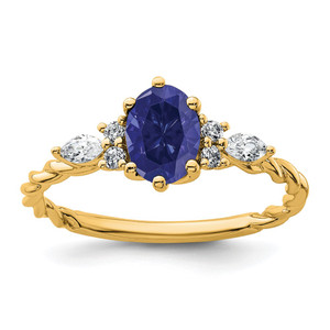 14K Polished Diamond and Lab Created Sapphire Twisted Ring