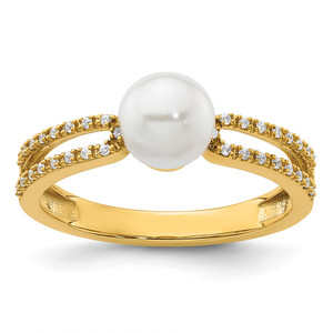 14K Polished Diamond and Pearl Fashion Ring