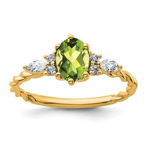 14K Polished Diamond and Peridot Twisted Ring