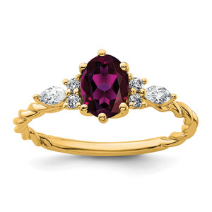 14K Polished Diamond and Rhodolite Garnet Twisted Ring