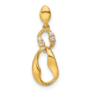 14K Polished Diamond Wavy Oval Dangle Pendant