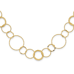 14K Polished Diamond-cut and Textured Circles 18 inch Necklace