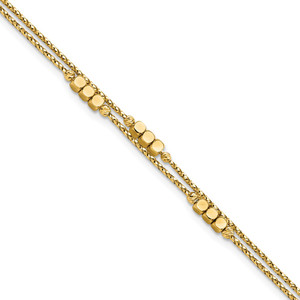 14K Polished Diamond-cut Beaded Double Strand 7.5 inch Bracelet