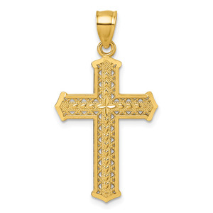 14k Polished Diamond-cut Textured Fancy Pierced Design Cross Pendant - K1-1B20B8A2-1103