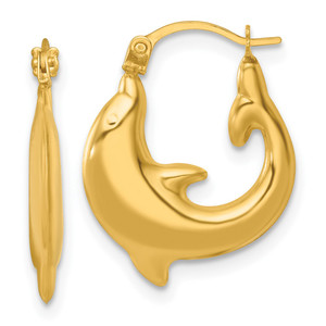 14k Polished Dolphin Hollow Hoop Earrings