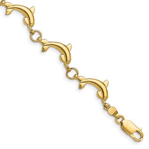 14k Polished Dolphin Link 7.5 inch Bracelet