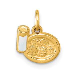 14K Polished Enameled Milk and Cookies Pendant