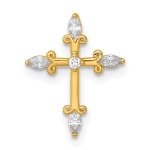14k Polished Fancy CZ Cross Chain Slide Pendant