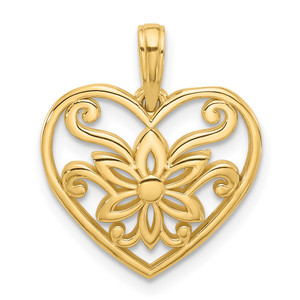 14K Polished Fancy Flower and Heart Charm