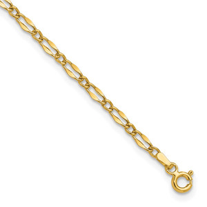 14K Polished Fancy Link Chain 9 inch Anklet Plus 1 inch Extender