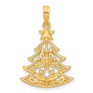 14k Polished Fancy Scrolled Christmas Tree Pendant