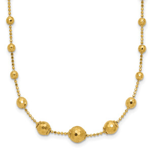 14K Polished Graduated Facet Beads 17 inch Necklace