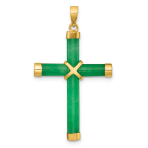 14K Polished Jade -X- Cross Pendant
