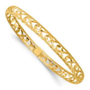 14k Polished Laser and Diamond-cut 6.15mm Fancy Pierced Design Flexible Oval Bangle Bracelet - DB-75948FDD-2872