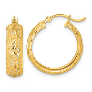 14k Polished Laser and Diamond-cut 6.15x21mm Fancy Design Round Hoop Earrings - TF-2DA6EC7E-4859