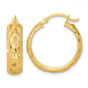 14k Polished Laser and Diamond-cut 6.15x21mm Fancy Design Round Hoop Earrings - TF-97EFC36F-6982