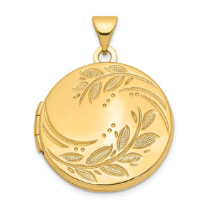 14k Polished Leaves 20mm Round Locket