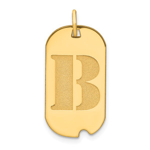 14k Polished Letter B Initial Dog Tag Pendant