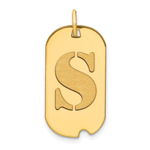 14k Polished Letter S Initial Dog Tag Pendant