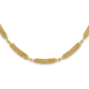 14k Polished Multi-Strand Diamond-cut Rope and Beaded 18.25 inch Necklace