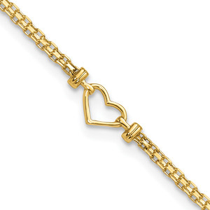 14k Polished Open Heart and Bismark Chain 9 inch Anklet