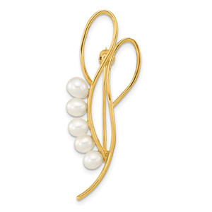 14K Polished Open Loops Accented with 4-5mm White Teardrop Freshwater Cultured Pearls Pin Brooch