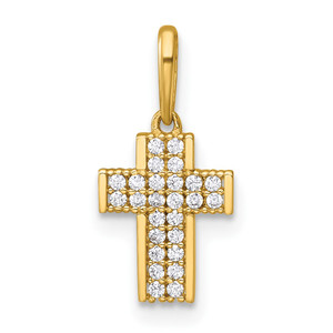 14k Polished Pave CZ Latin Cross Charm / Pendant
