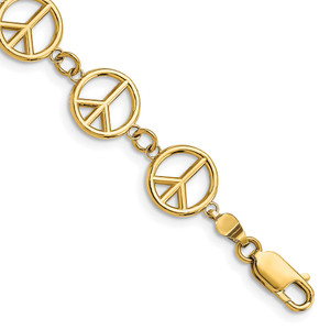 14k Polished Peace Sign 7.5 inch Bracelet