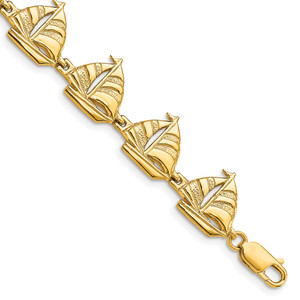 14k Polished Sailboat 7.25 inch Bracelet