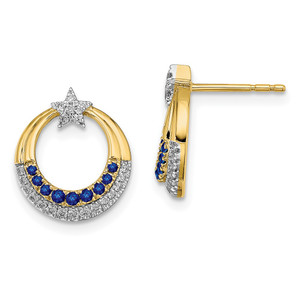 14k Polished Sapphire and Diamond Star and Circle Post Earrings