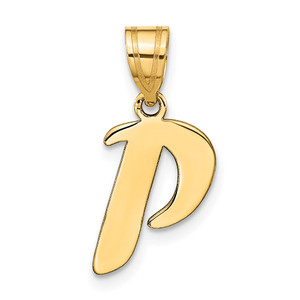 14k Polished Script Letter P Initial Pendant