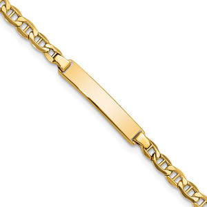 14k Polished Semi-Solid Chain/Solid Plate Anchor Link 22.5x4.5mm Plate 7 inch ID Bracelet