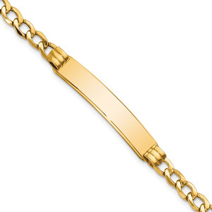 14k Polished Semi-Solid Chain/Solid Plate Cuban Link 35x7mm Plate 8 inch ID Bracelet