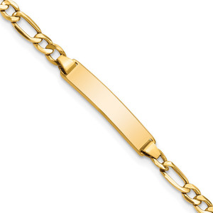14k Polished Semi-Solid Chain/Solid Plate Figaro Link 20.3x4.4mm Plate 6 inch Baby/Child ID Bracelet
