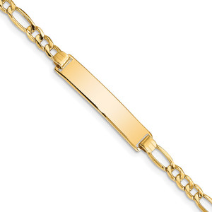 14k Polished Semi-Solid Chain/Solid Plate Figaro Link 33.5x6.5mm Plate 8 inch ID Bracelet